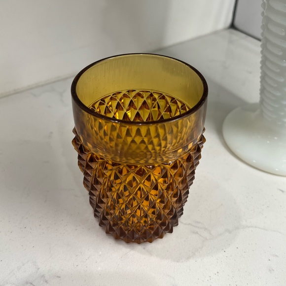 Vintage Indiana Glass Orange Diamond Point Textured 12 Ounce Drinkware - Picture 2 of 4